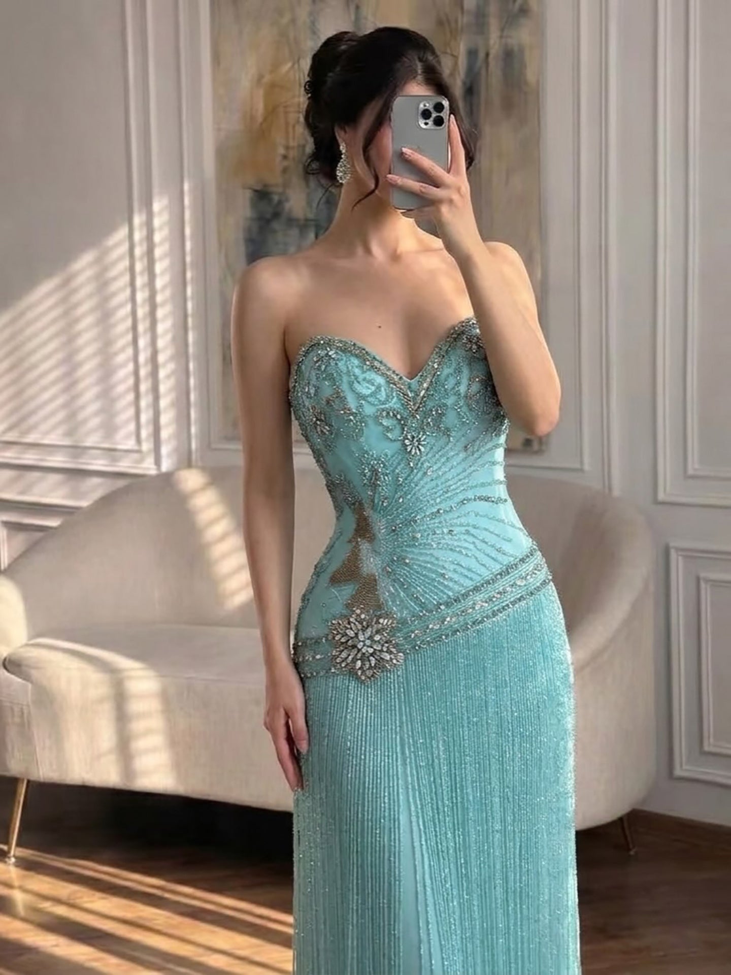 Luxury Tiffany  Sweetheart Beaded Fringe Evening Dress LA73800