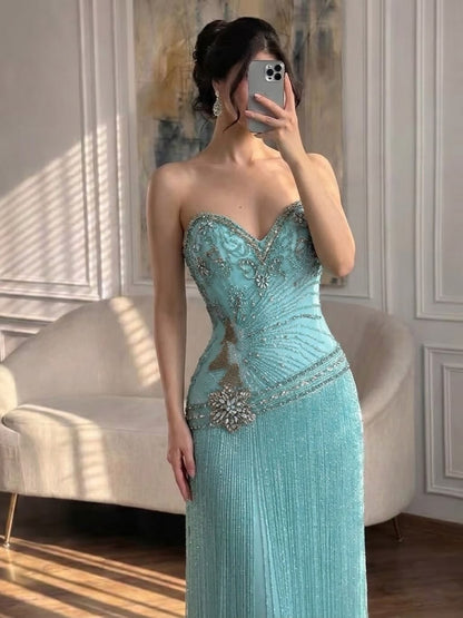 Luxury Tiffany  Sweetheart Beaded Fringe Evening Dress LA73800