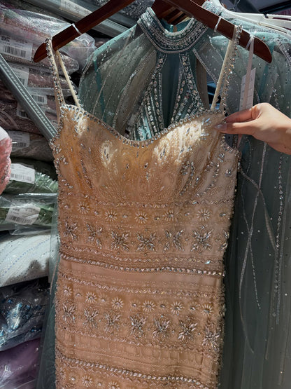 Luxury Champagne Beaded Spaghetti Straps Straight Dress LA73803 SERENE HILL