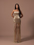 Luxury Gold Color Blocked Strapless Beaded Fringe Dress LA73807 SERENE HILL