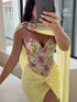 Luxury Yellow Floral Embroidered Corset Evening Gown with Cape LA73810 SERENE HILL