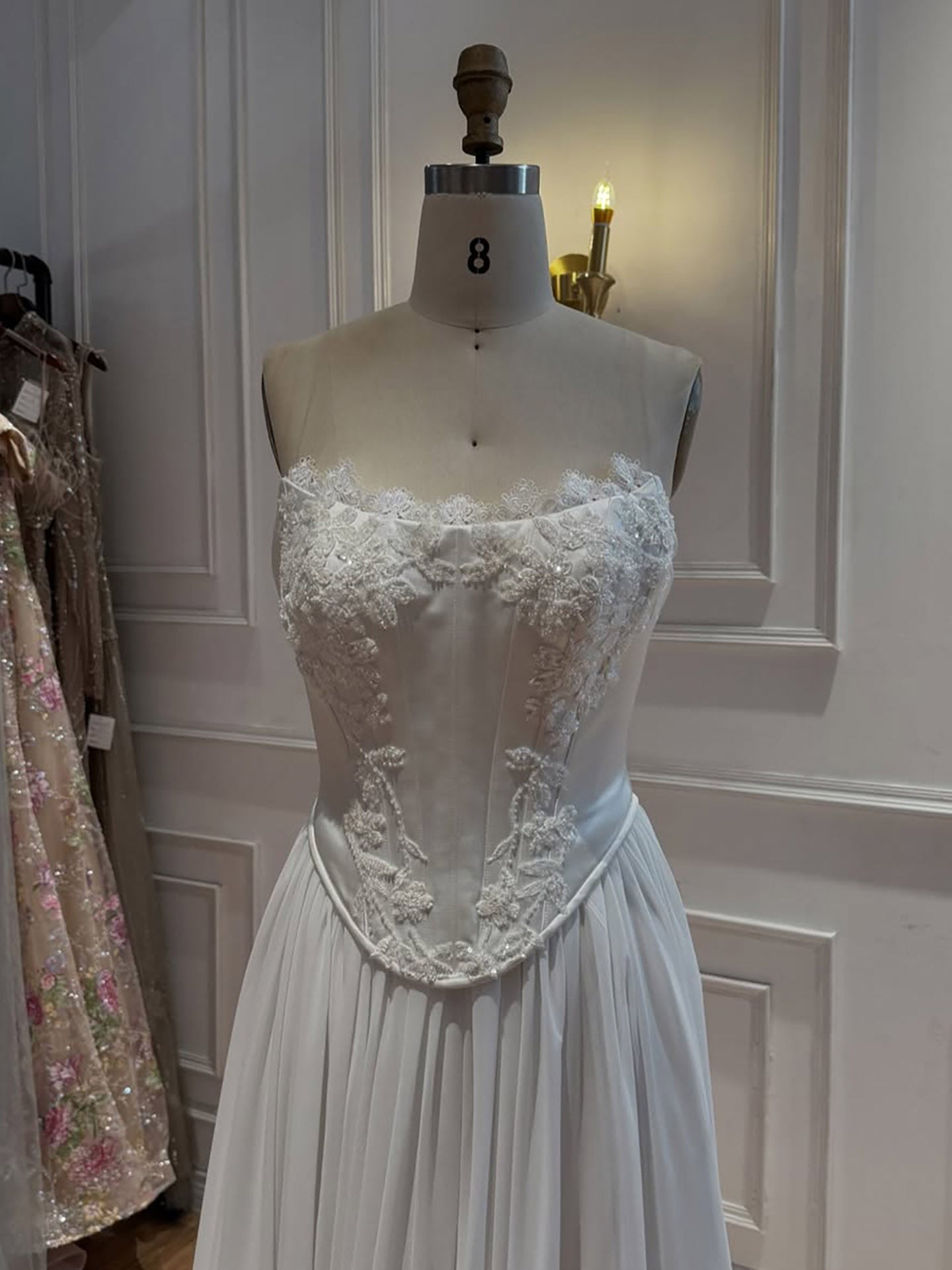 Luxury White Strapless Satin Corset Wedding Gown with Cape LA73813