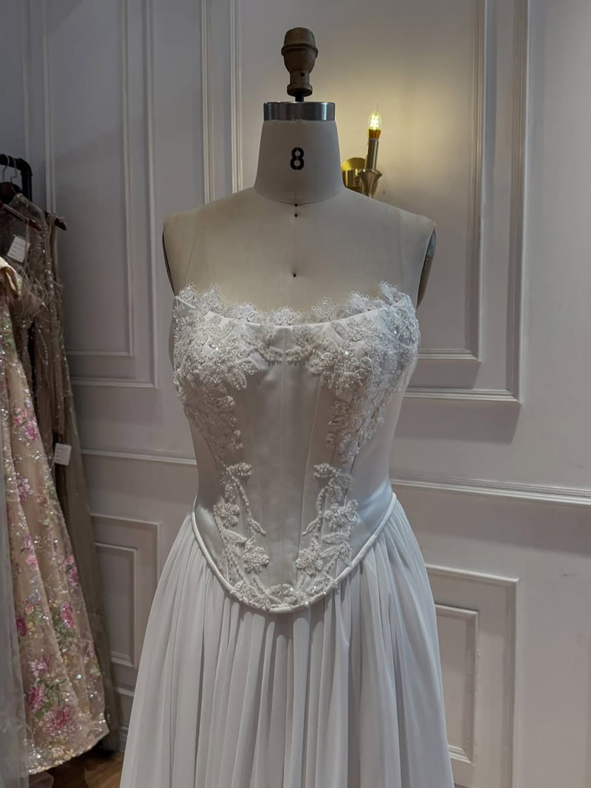 Luxury White Strapless Satin Corset Wedding Gown with Cape LA73813