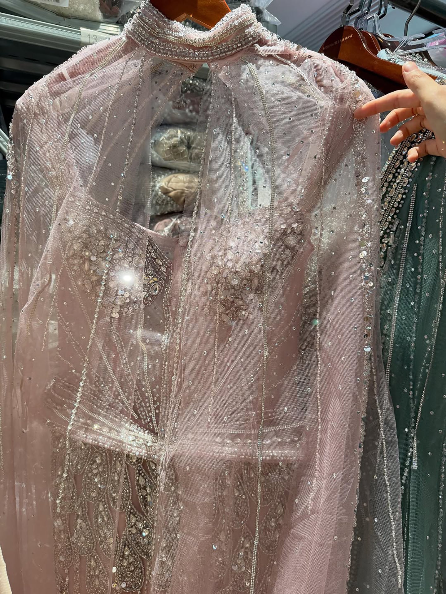 Luxury Nude Crystal Beaded Mermaid Gown with High Neck Cape LA73816 SERENE HILL