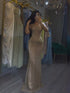 Luxury Gold Crystal Beaded Strapless Mermaid Evening Dress LA73818 SERENE HILL