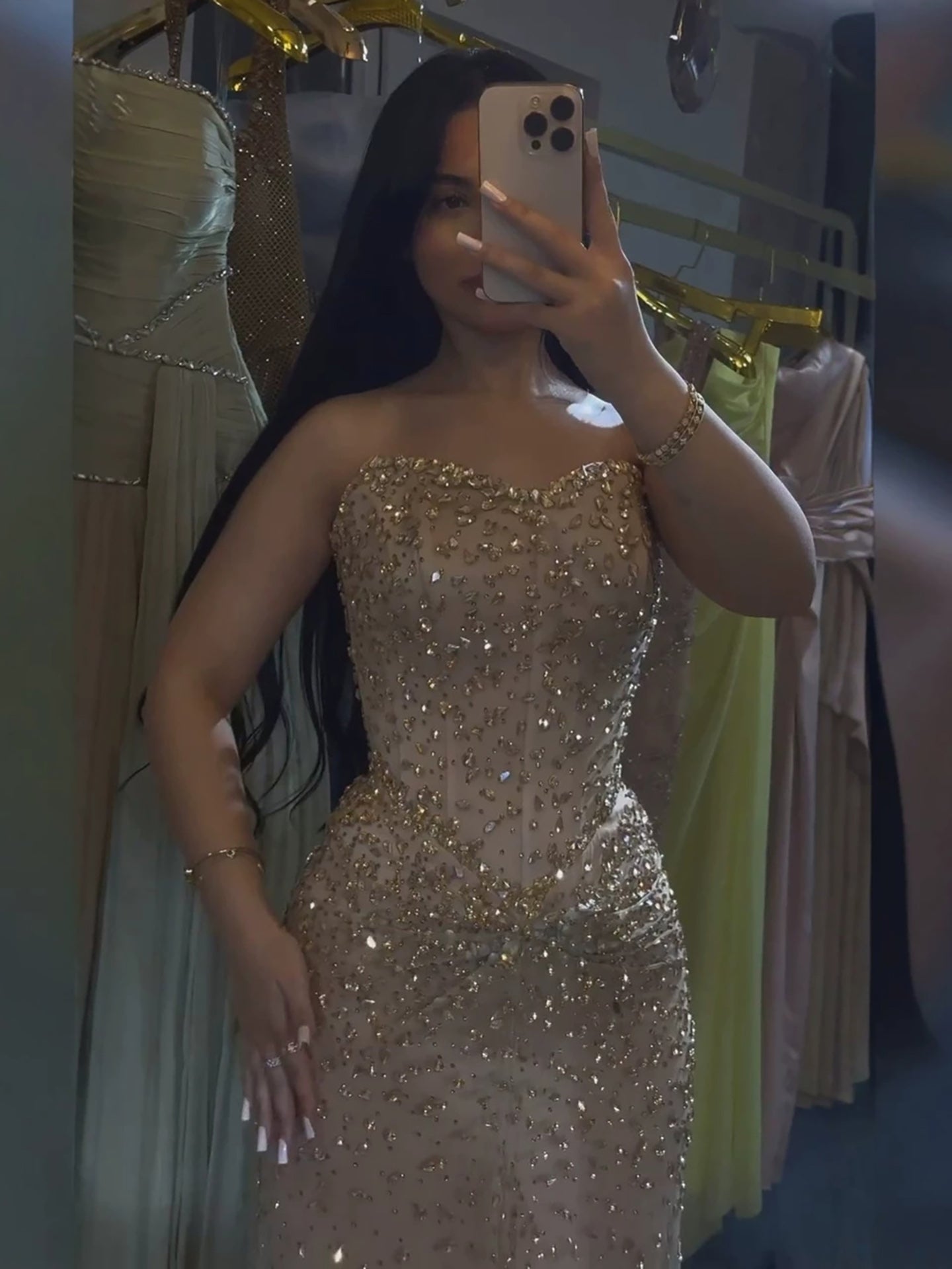 Luxury Gold Crystal Beaded Strapless Mermaid Evening Dress LA73818 SERENE HILL