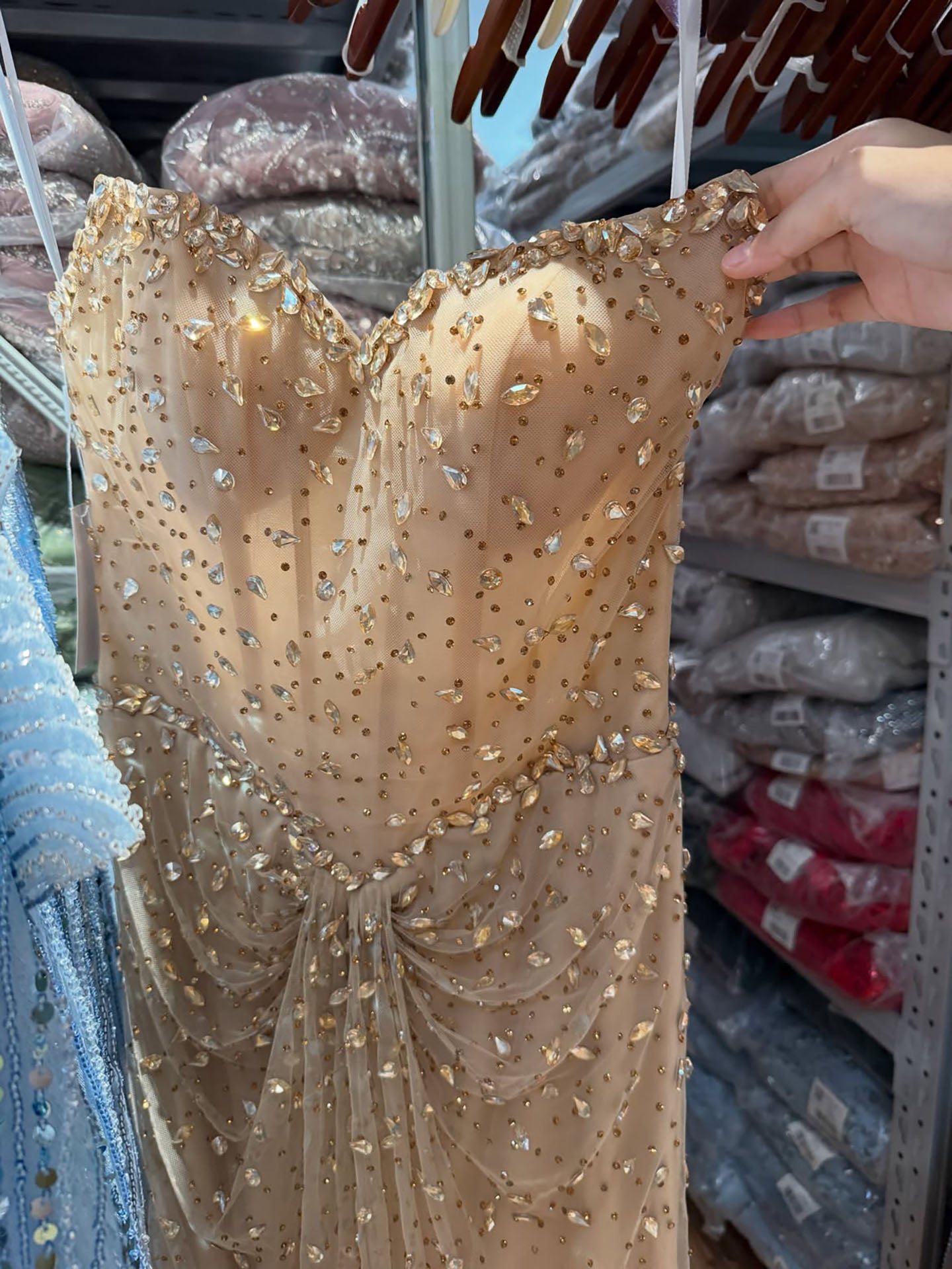 Luxury Gold Crystal Beaded Strapless Mermaid Evening Dress LA73818 SERENE HILL