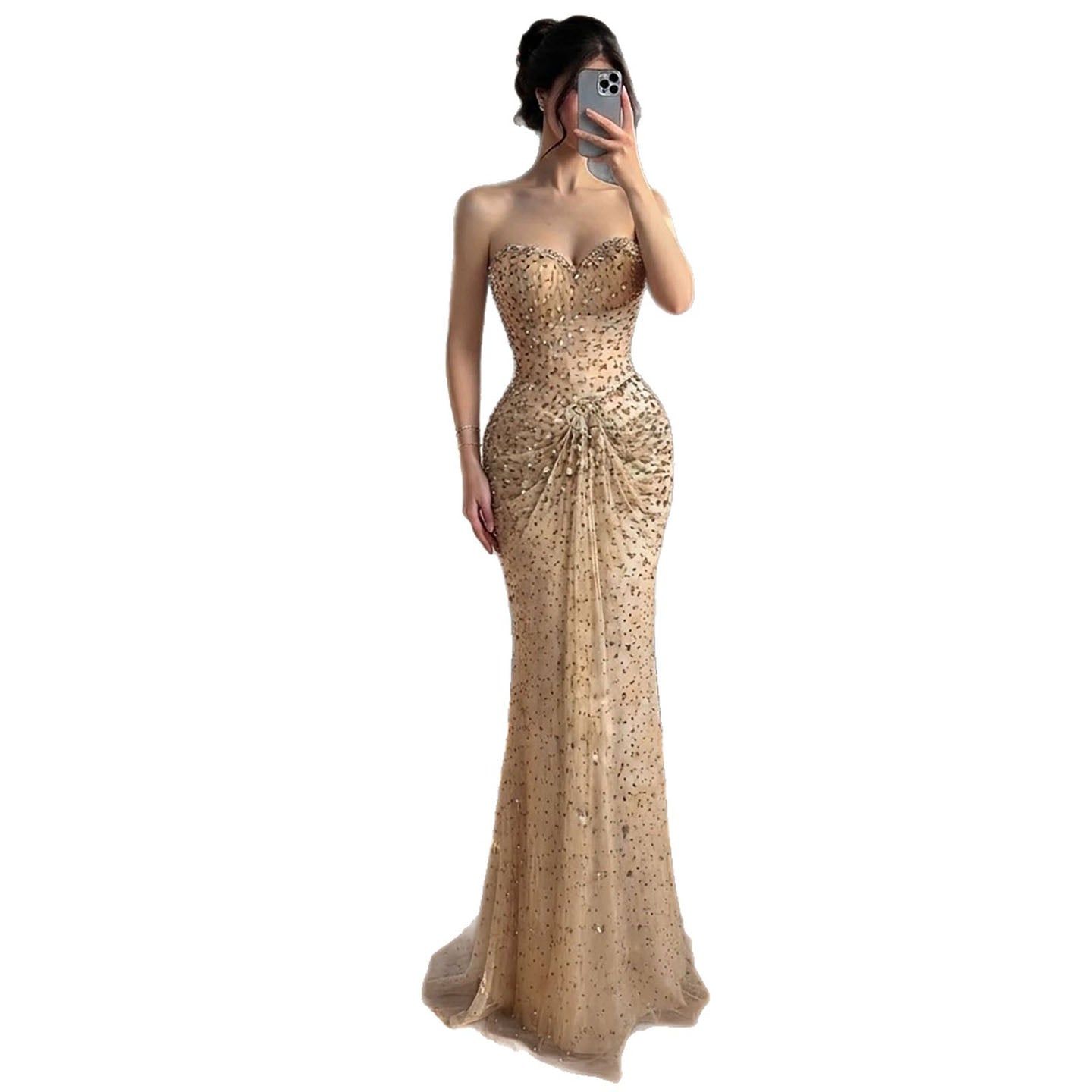Luxury Gold Crystal Beaded Strapless Mermaid Evening Dress LA73818 SERENE HILL