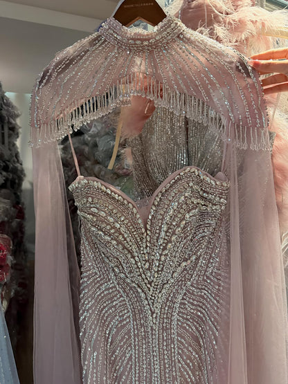 Luxury Pink Crystal Beaded Mermaid Evening Dress with Cape LA73822 SERENE HILL