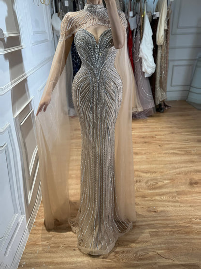 Luxury Pink Crystal Beaded Mermaid Evening Dress with Cape LA73822 SERENE HILL