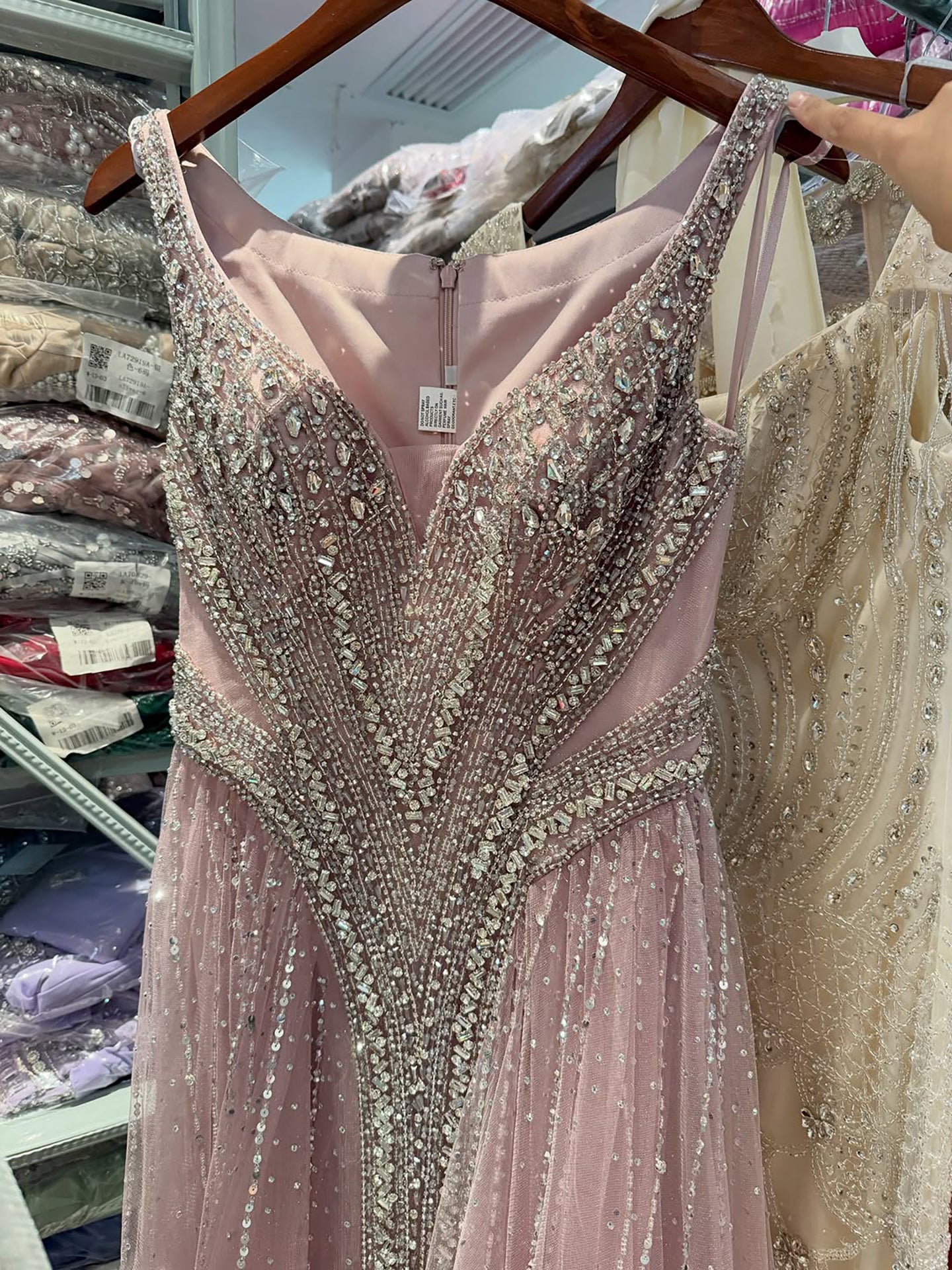Luxury Light Blue Crystal Beaded V Neck A Line Evening Dress LA73824 SERENE HILL