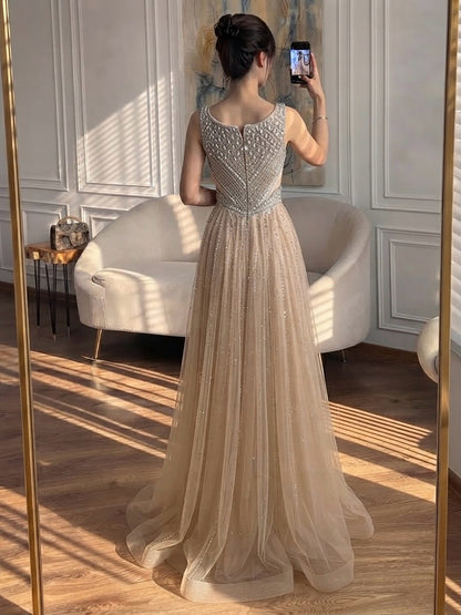Luxury Light Blue Crystal Beaded V Neck A Line Evening Dress LA73824 SERENE HILL