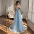 Luxury Light Blue Crystal Beaded V Neck A Line Evening Dress LA73824 SERENE HILL