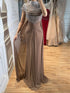 Luxury Caramel High-Neck Beaded Ruched Mermaid Evening Dress LA73825 SERENE HILL