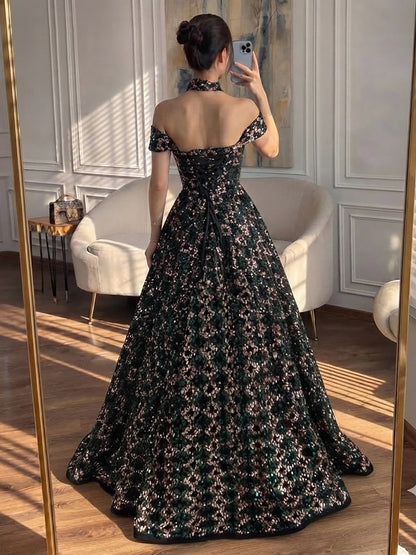 Luxury Off the Shoulder Sequined Beaded A Line Evening Dress LA73826 SERENE HILL