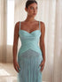 Luxury Tiffany Blue Ruched Beaded Fringe Mermaid Evening Dress LA73833 SERENE HILL