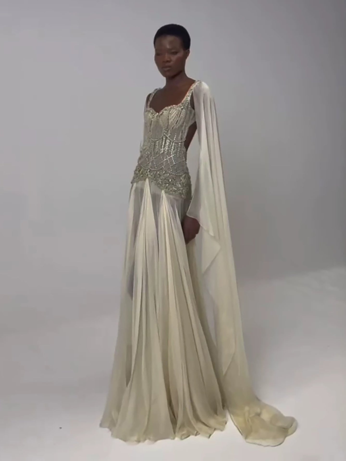 Luxury Yellow Beaded A Line Evening Dress with Cape LA73836 SERENE HILL