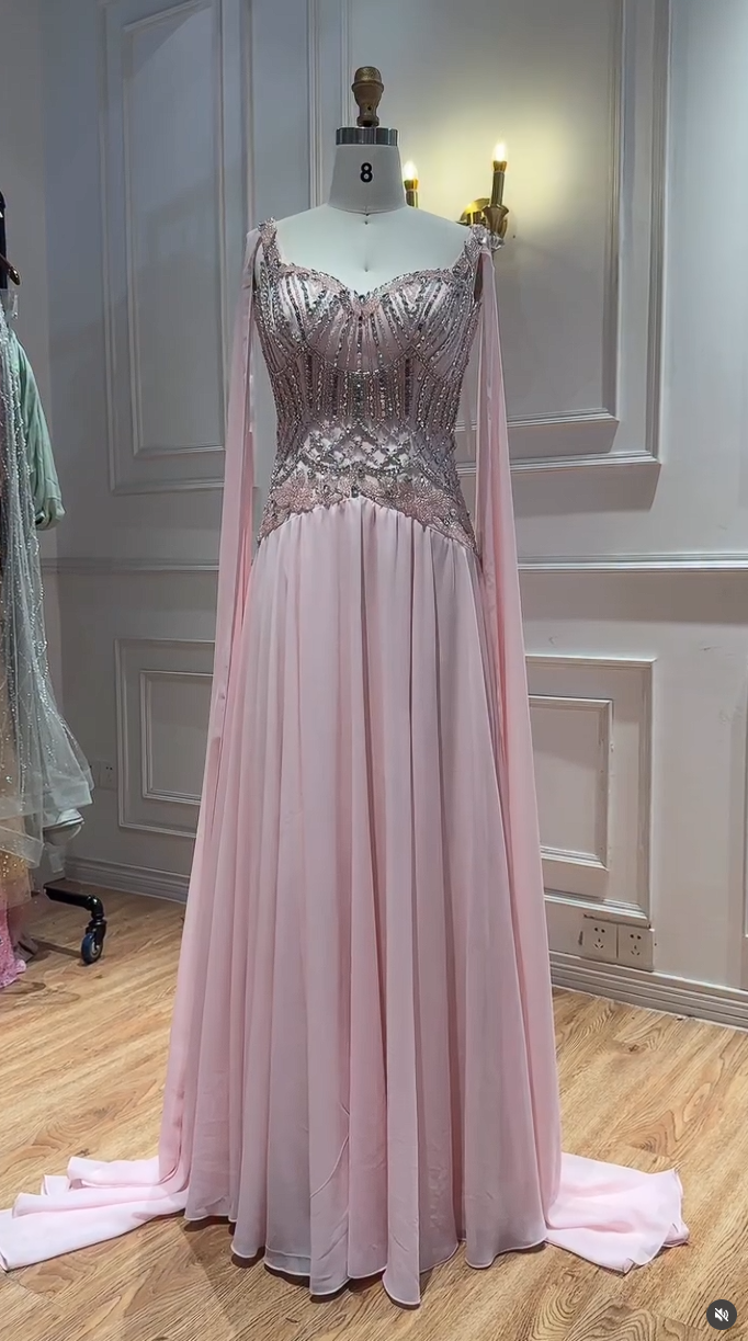 Luxury Butter Yellow Beaded A Line Evening Dress with Cape LA73836
