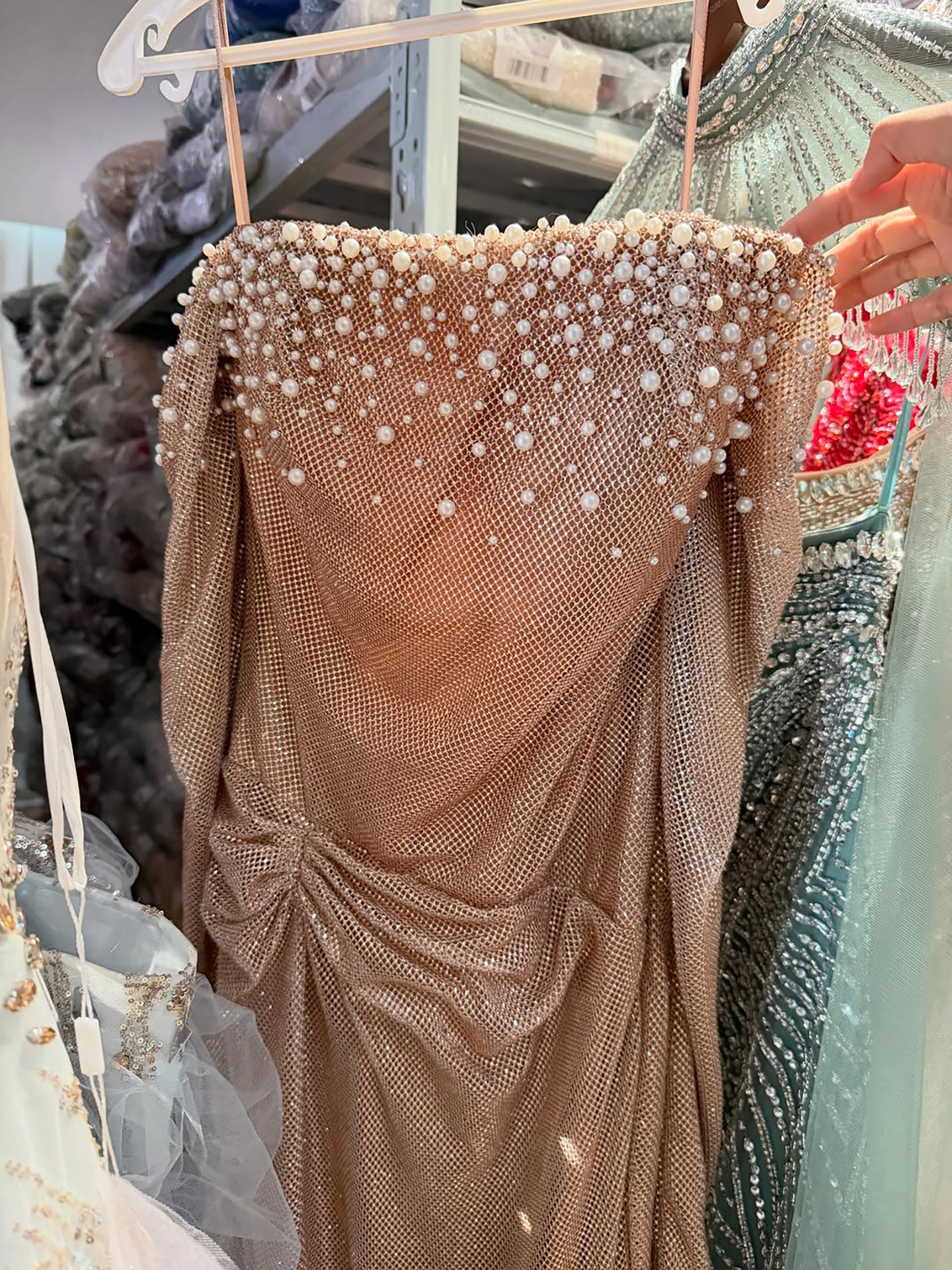 Luxury Rose Gold Strapless Peplum Lace Up Shimmering Mermaid Dress LA73725 SERENE HILL