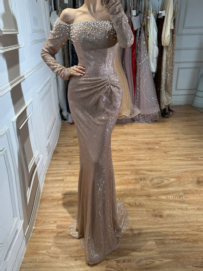 Luxury Rose Gold Strapless Peplum Lace Up Shimmering Mermaid Dress LA73725 SERENE HILL