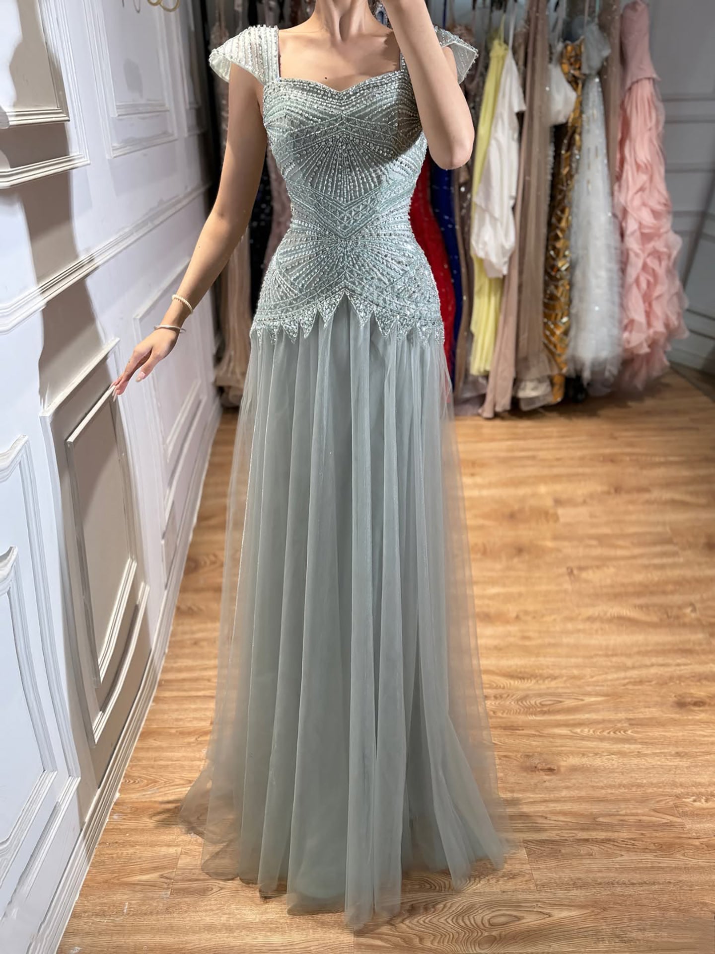 Luxury Pink Beaded Cap Sleeve Lace Up A-Line Dress LA73844 SERENE HILL