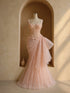 Luxury Pink Square Neck 3D Floral Asymmetric Draped Mermaid Dress LA73847 SERENE HILL
