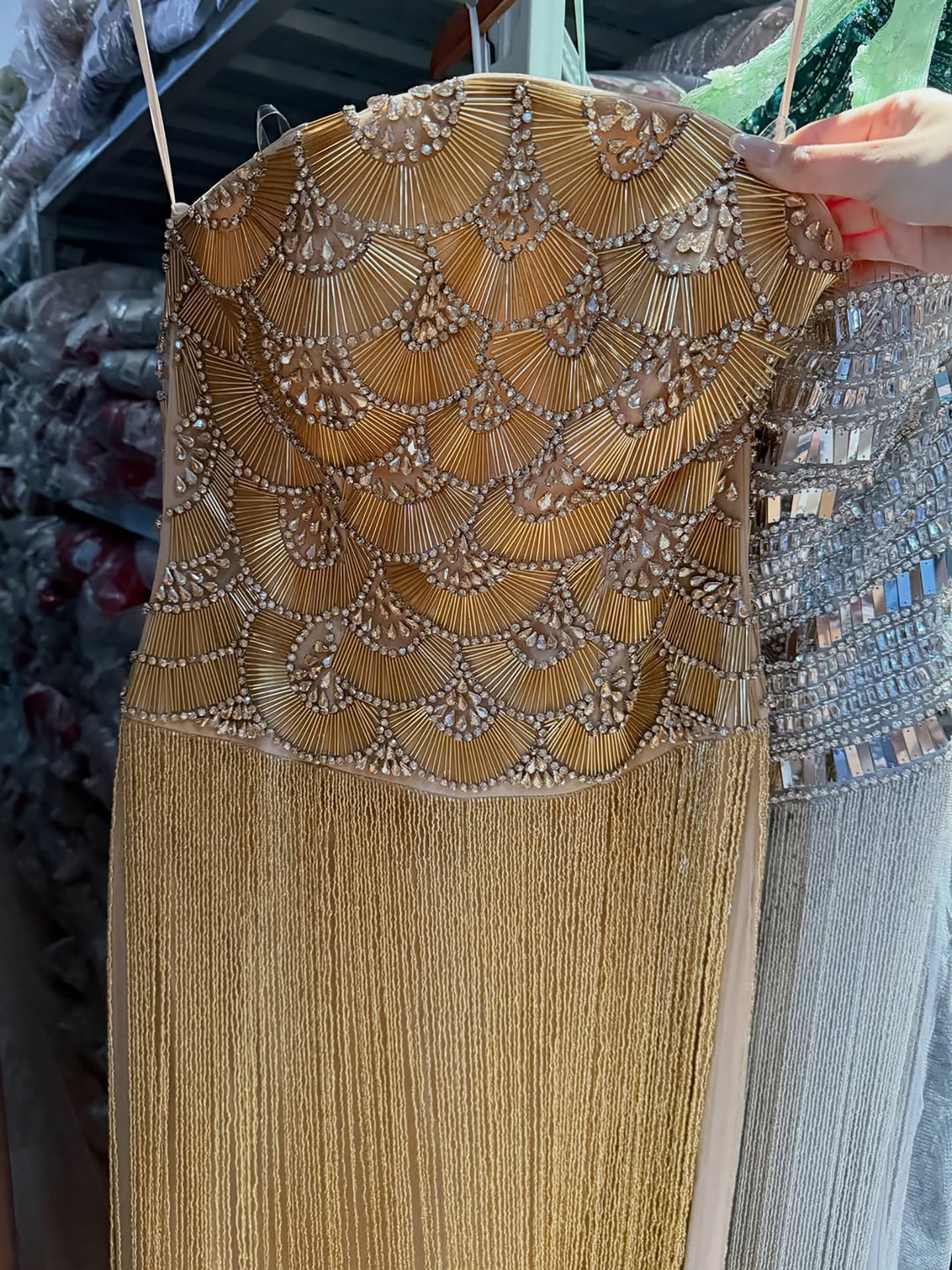 Luxury Gold Beaded Fringe Strapless Art Deco Dress LA73853 SERENE HILL
