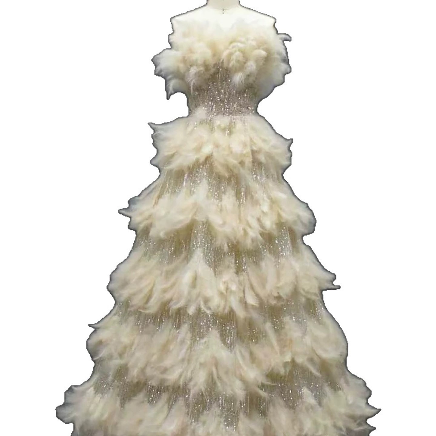 Luxury Beige Strapless Tiered Feather Sequin A Line Dress LA73854 SERENE HILL