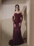 Wine Red Strapless Lace Beaded Detachable Long Sleeve Dress LA73855 SERENE HILL