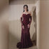 Wine Red Strapless Lace Beaded Detachable Long Sleeve Dress LA73855 SERENE HILL