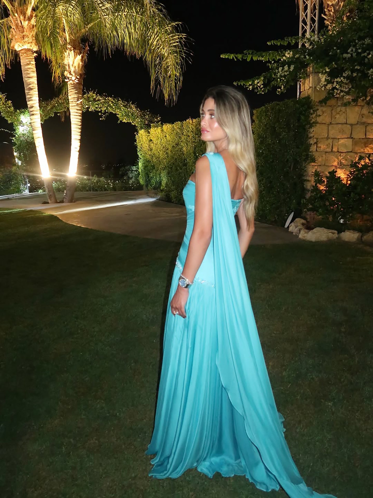 Luxury Aqua Blue One Shoulder Beaded Ruched Chiffon Dress LA73860 Blue / 10