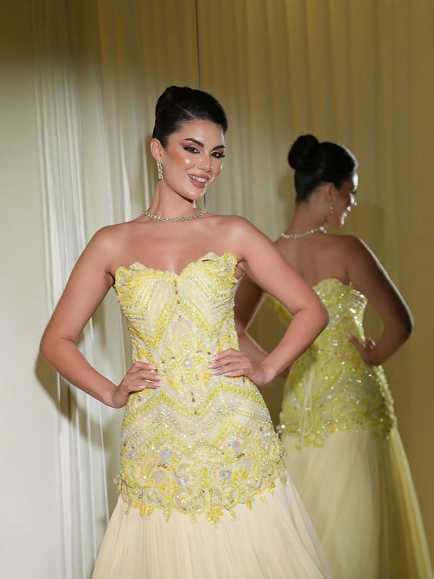 Luxury Yellow Strapless Beaded Longline Corset A-Line Dress LA73867 SERENE HILL
