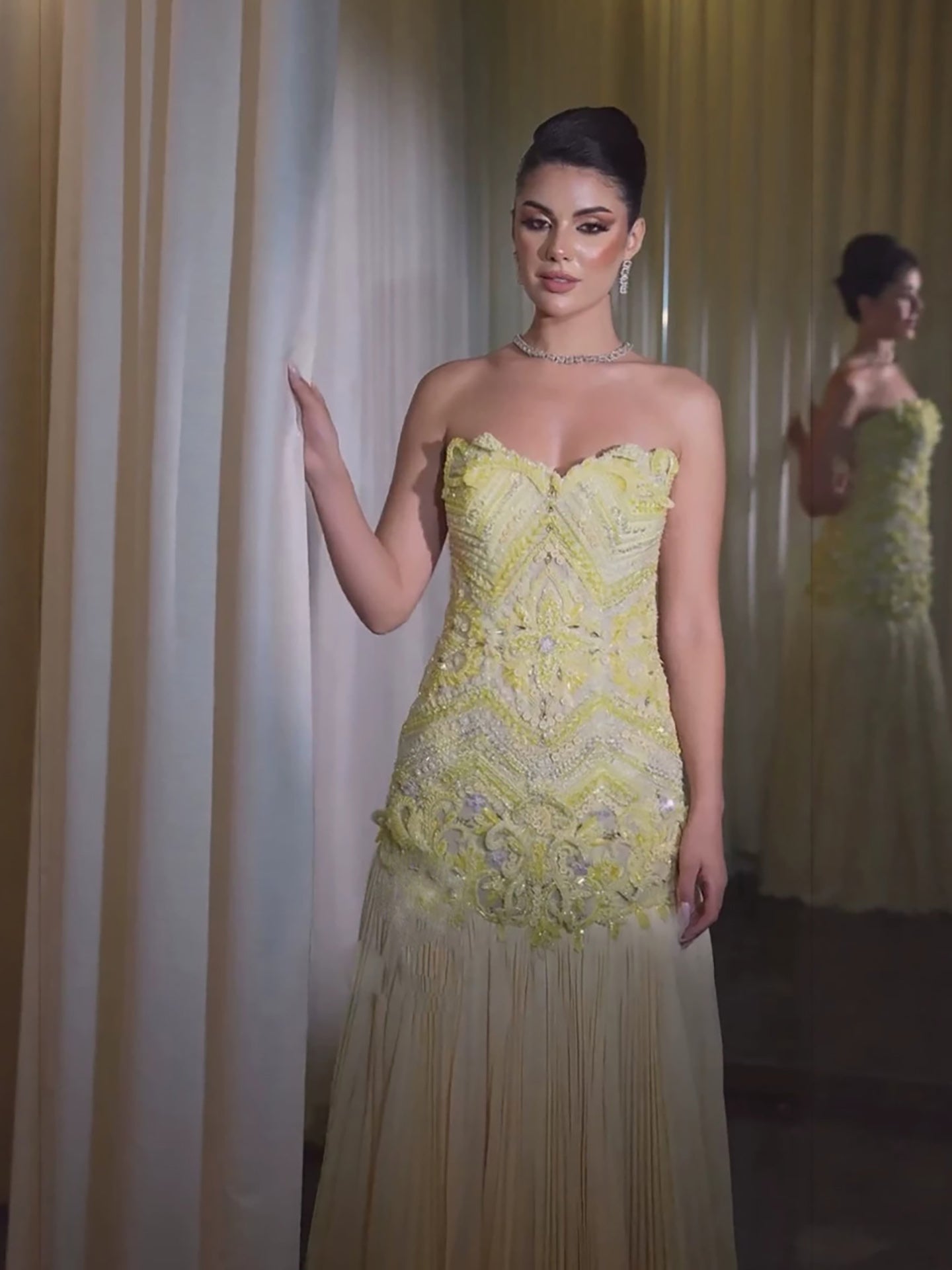 Luxury Yellow Strapless Beaded Longline Corset A-Line Dress LA73867 SERENE HILL