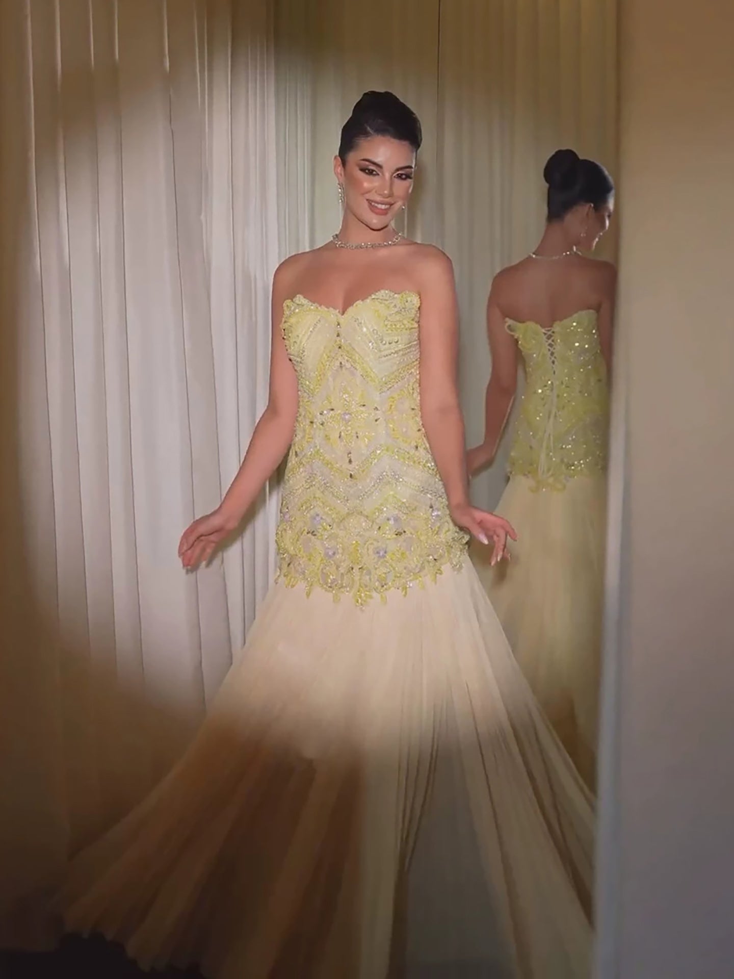 Luxury Yellow Strapless Beaded Longline Corset A-Line Dress LA73867 SERENE HILL
