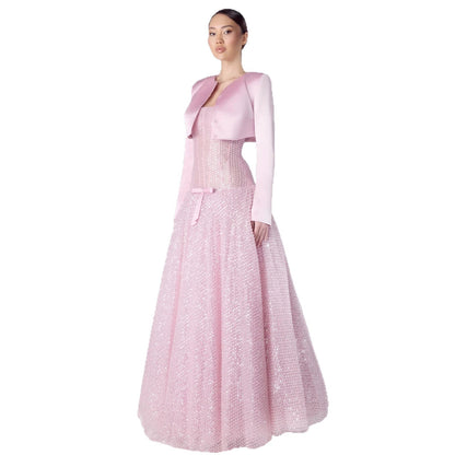 Luxury Pink Beaded Strapless A Line Evening Dress with Jacket LA73876 SERENE HILL