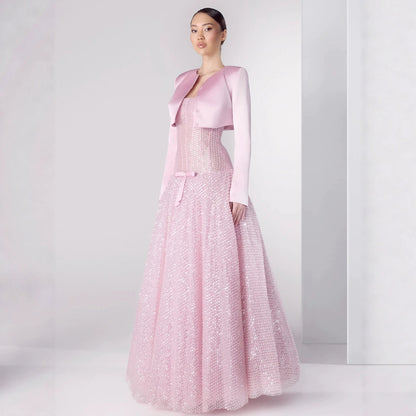 Luxury Pink Beaded Strapless A Line Evening Dress with Jacket LA73876 SERENE HILL