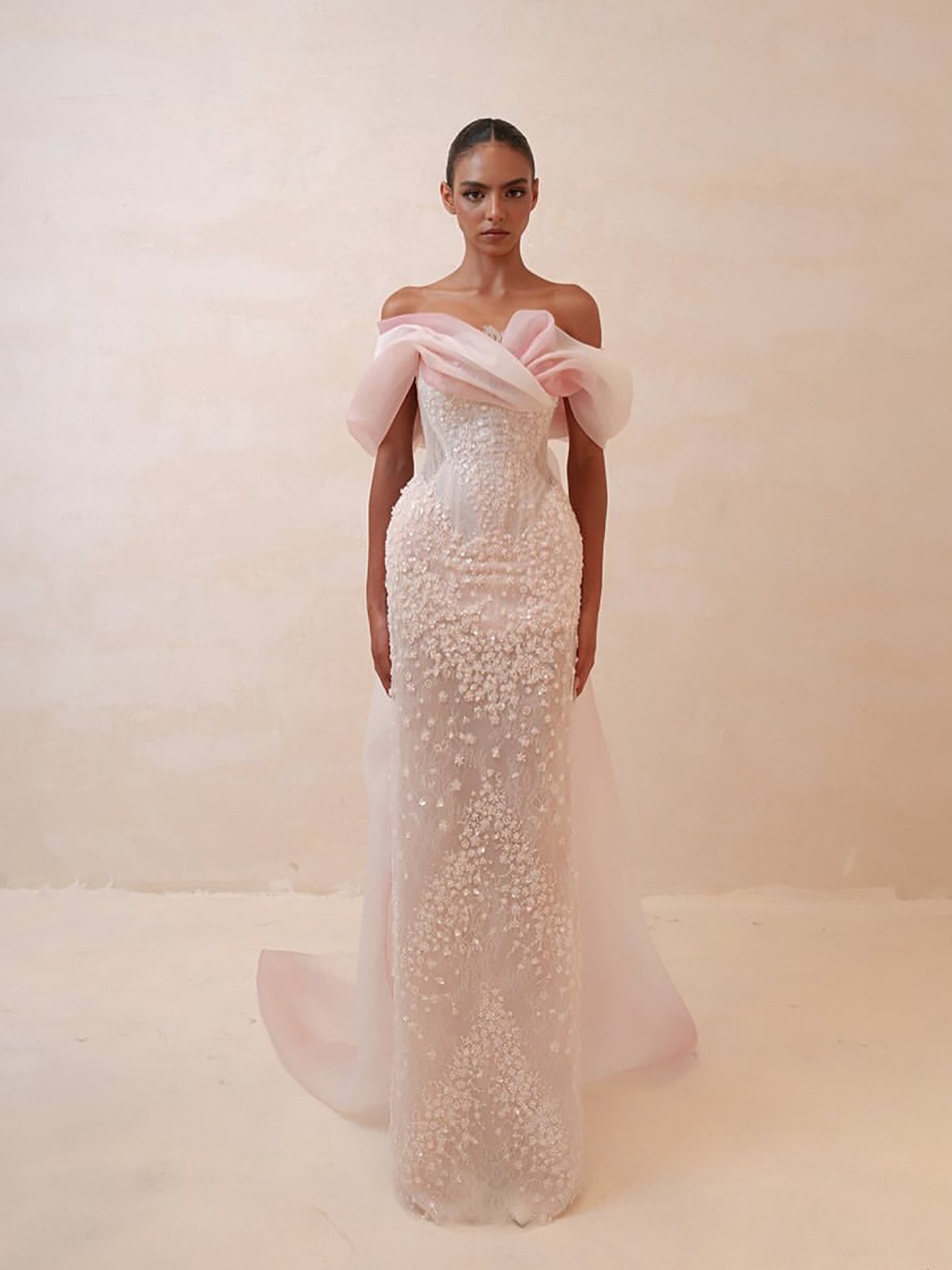 Luxury Pink Off the Shoulder Beaded Mermaid Evening Dress LA73877 SERENE HILL