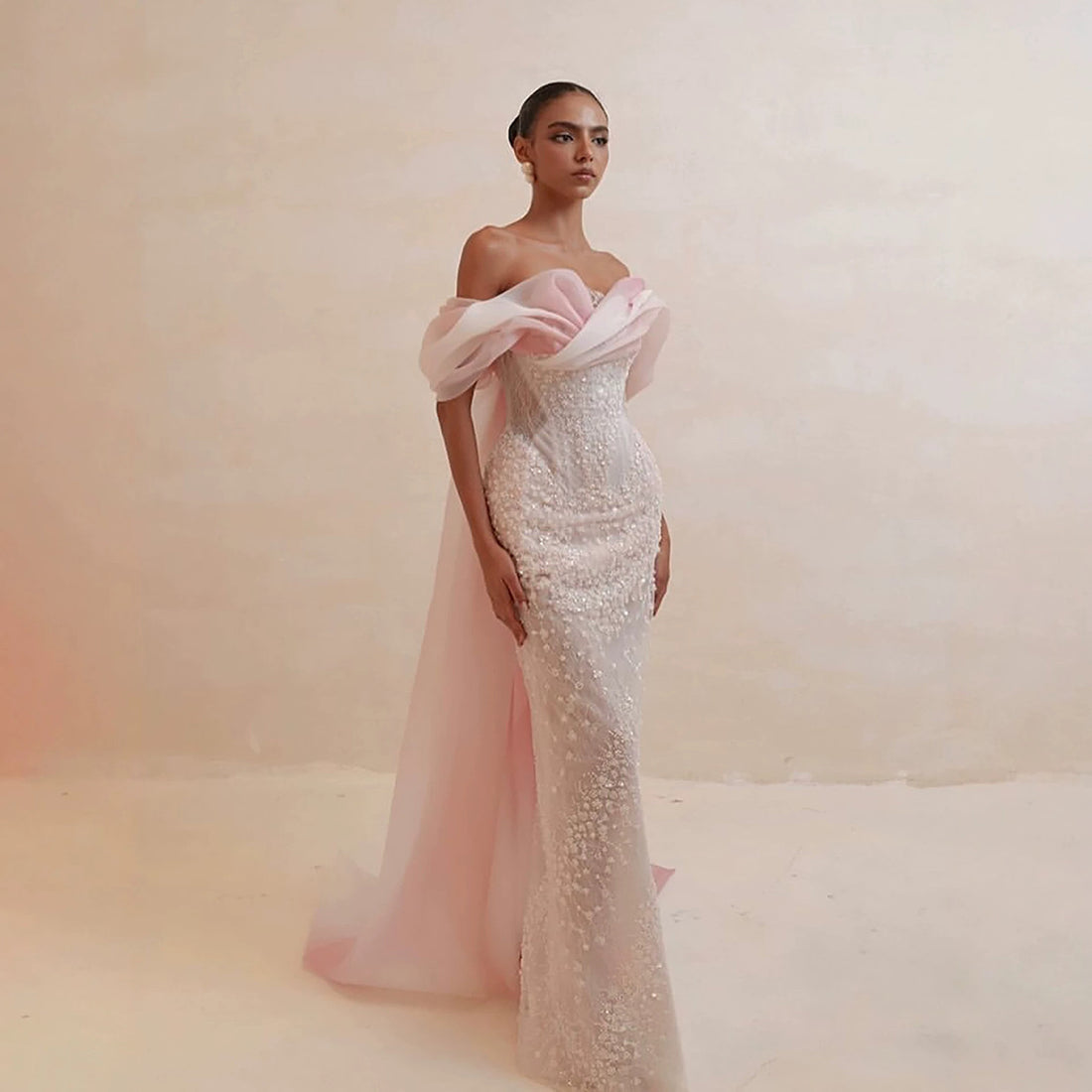 Luxury Pink Off the Shoulder Beaded Mermaid Evening Dress LA73877 SERENE HILL