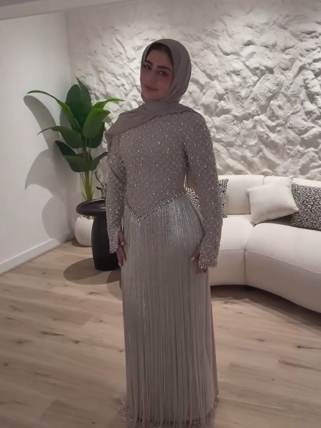 Luxury Silver High Neck Crystal Beaded Fringe Evening Dress LA73879 SERENE HILL