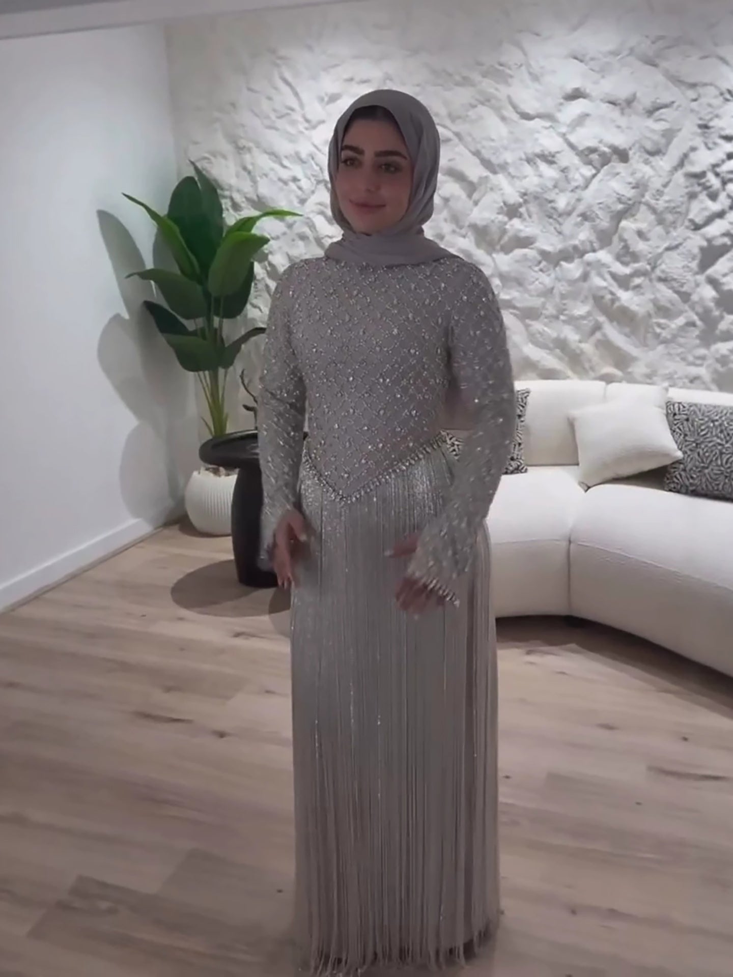 Luxury Silver High Neck Crystal Beaded Fringe Evening Dress LA73879 SERENE HILL