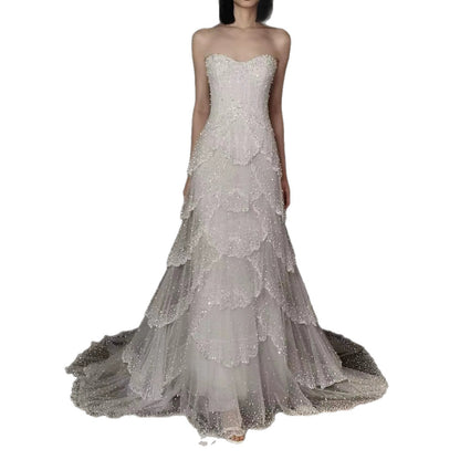 Luxury White Strapless Beaded Tiered Mermaid Wedding Dress LA73883 SERENE HILL