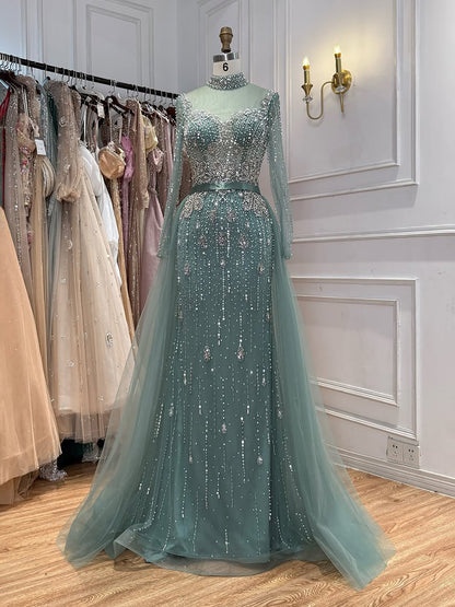 Luxury Gray Nude Pearls Beaded Mermaid Evening Dress Overskirt LA73884 SERENE HILL