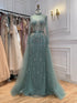 Luxury Gray Nude Pearls Beaded Mermaid Evening Dress Overskirt LA73884 SERENE HILL