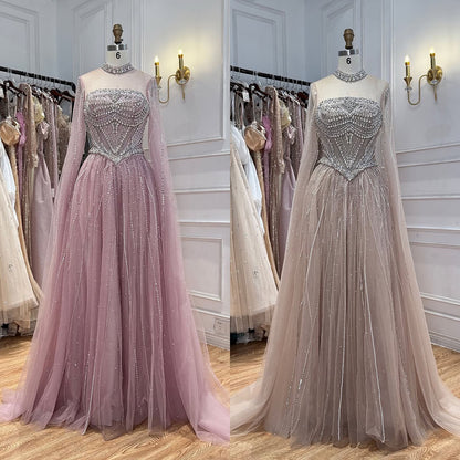 Luxury Pink High Neck Crystal Beaded A Line Evening Dress LA73885 SERENE HILL