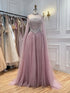 Luxury Pink High Neck Crystal Beaded A Line Evening Dress LA73885 SERENE HILL