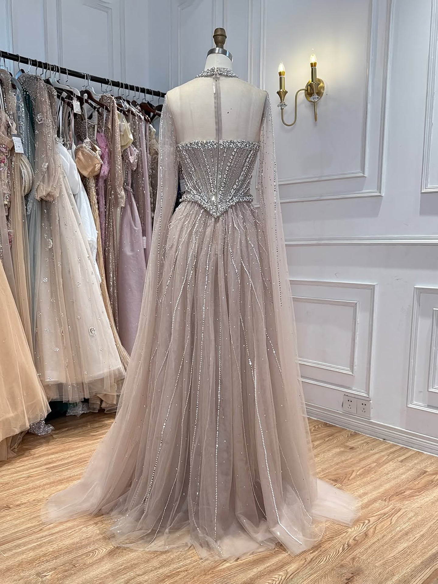 Luxury Pink High Neck Crystal Beaded A Line Evening Dress LA73885 SERENE HILL