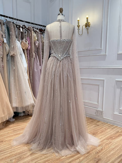 Luxury Pink High Neck Crystal Beaded A Line Evening Dress LA73885 SERENE HILL