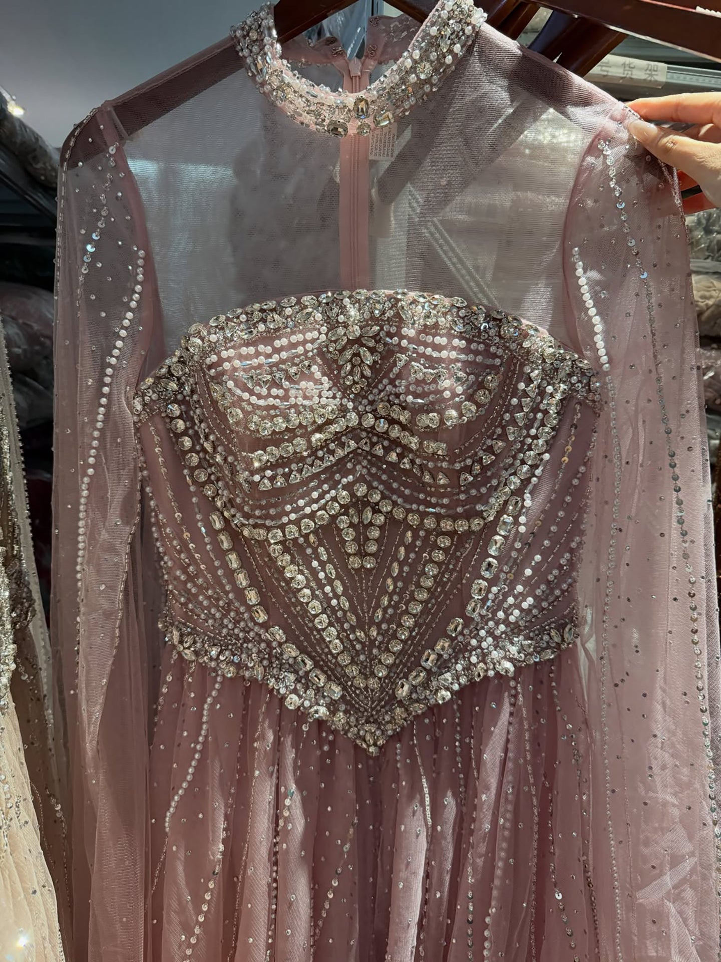 Luxury Pink High Neck Crystal Beaded A Line Evening Dress LA73885 SERENE HILL