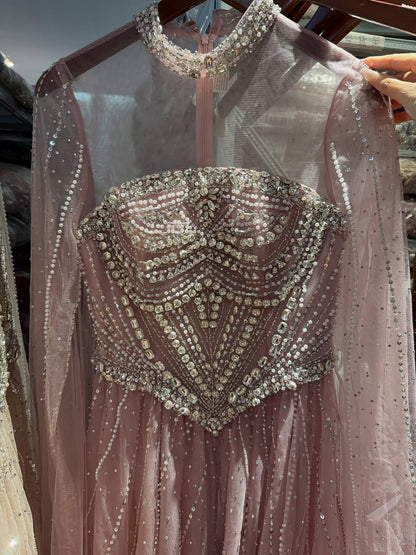 Luxury Pink High Neck Crystal Beaded A Line Evening Dress LA73885 SERENE HILL