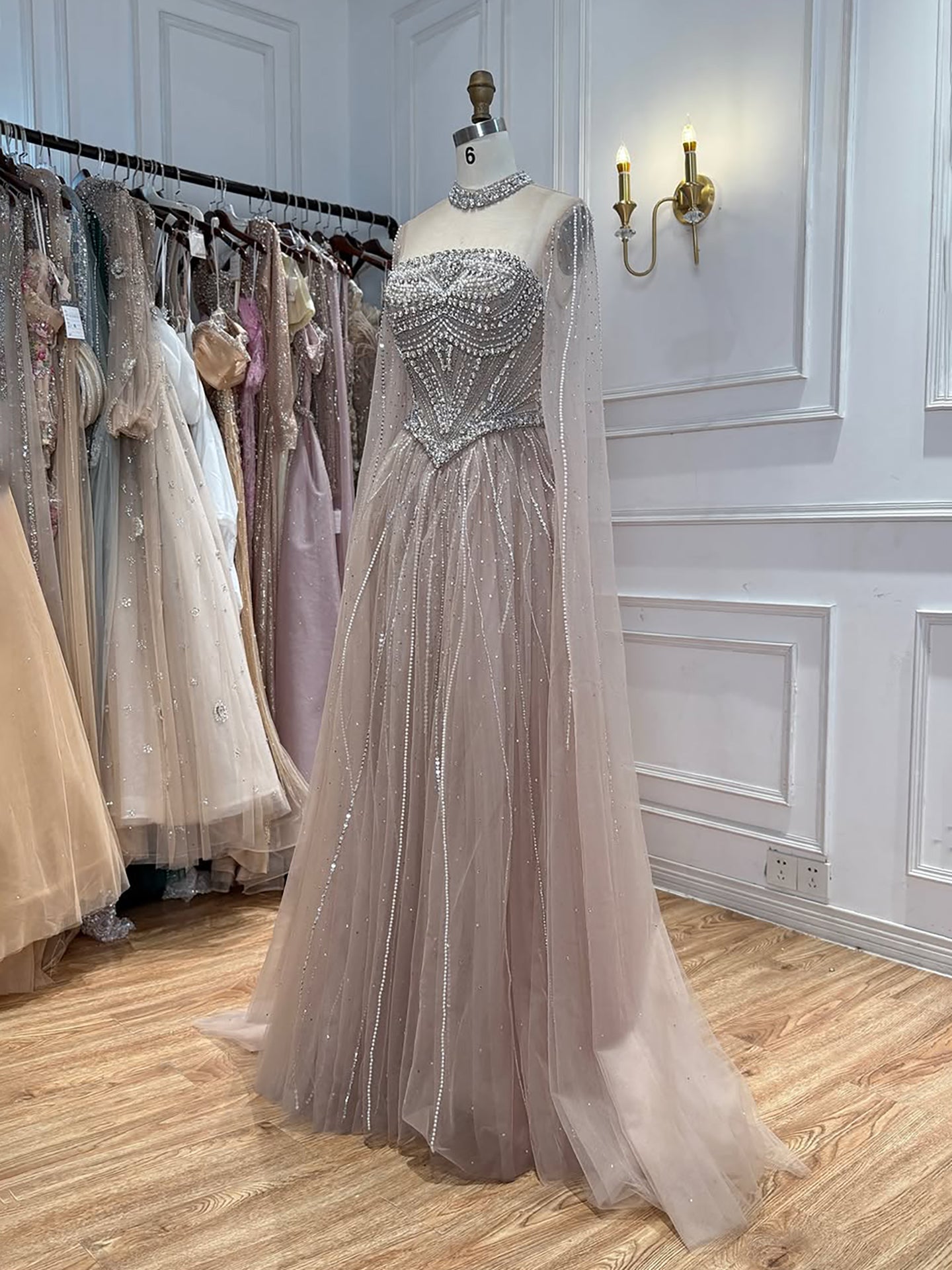 Luxury Pink High Neck Crystal Beaded A Line Evening Dress LA73885 SERENE HILL
